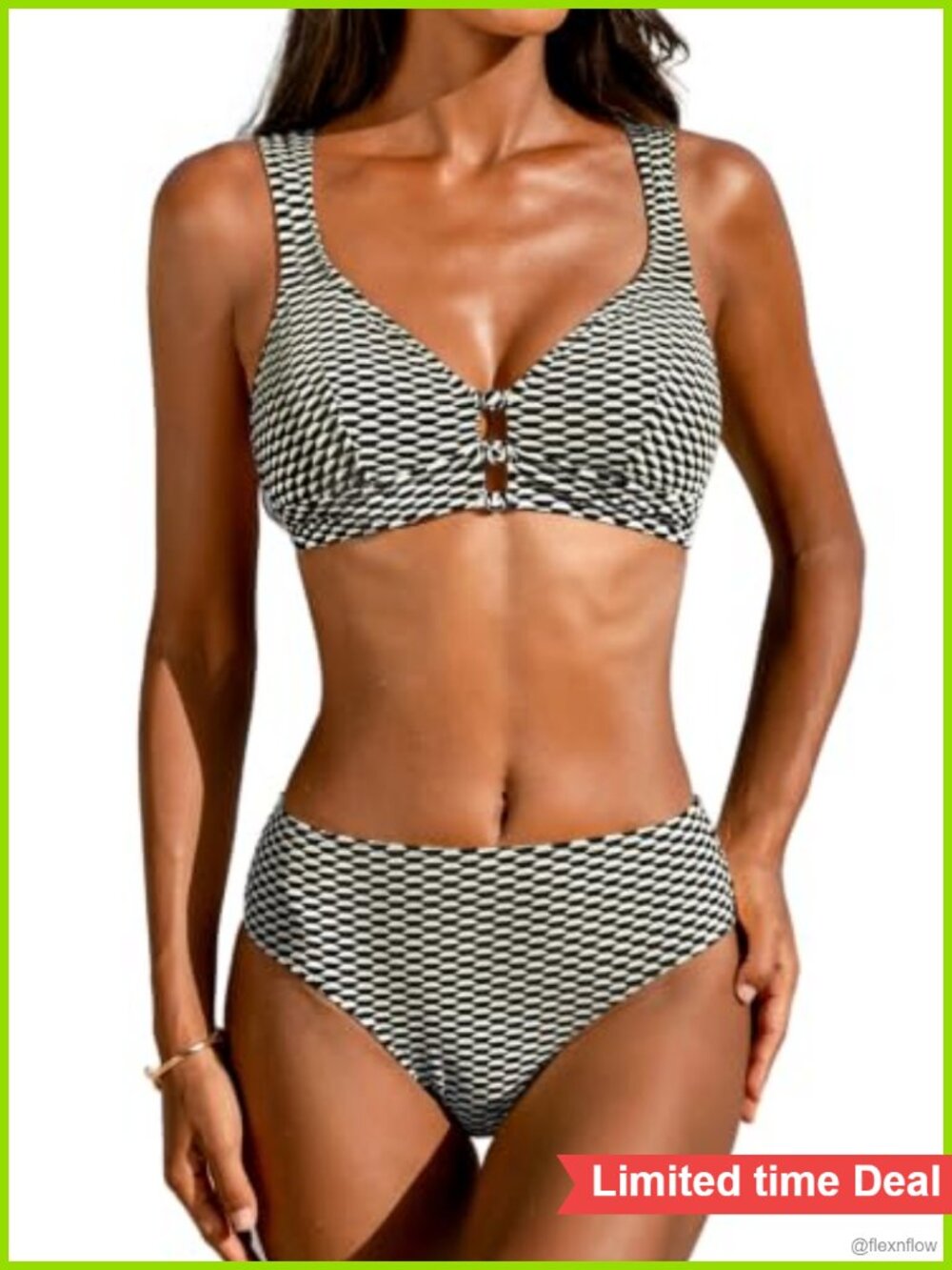 CUPSHE V Neck Textured Crossback Two Piece Bikini Swimsuit